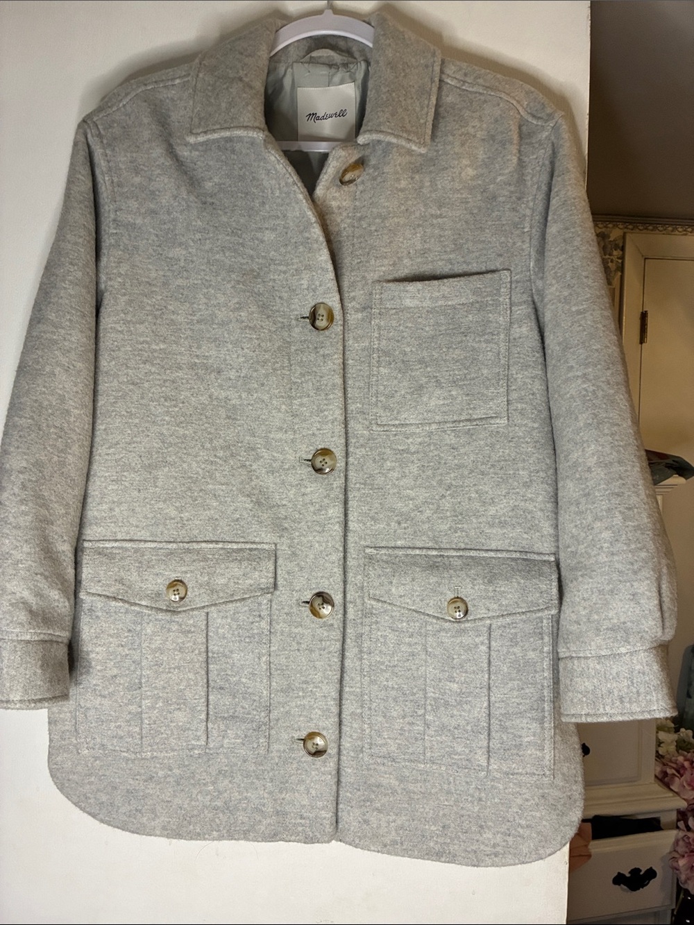 Madewell Light Gray Wool-Blend Pea Coat with Patch Pockets Size XXS